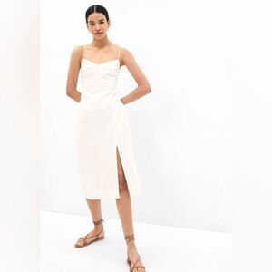 Gap White Linen-Blend Tie-Back Corset Minimalist Classic Parisian Midi Dress